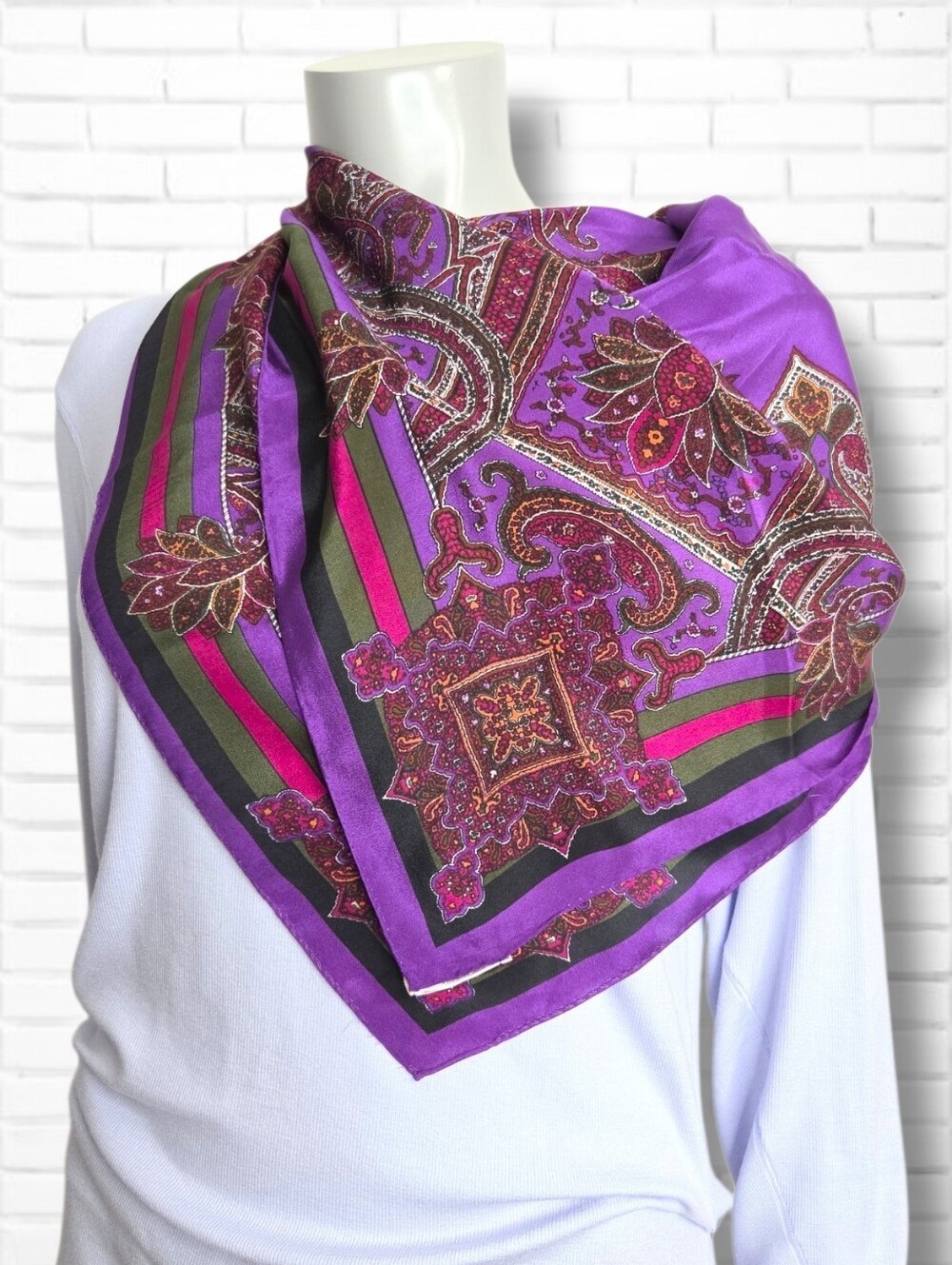 Vintage Adrienne Vittadini 100% Silk Purple Pattern Square Scarf